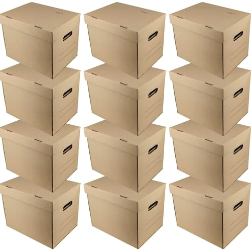 Idea Home STOREA IDEA Aufbewahrungsbox A4, 12er Set | Archivbox mit Deckel, Pappkarton, Umzugskartons, Lagerbox für Dokumente