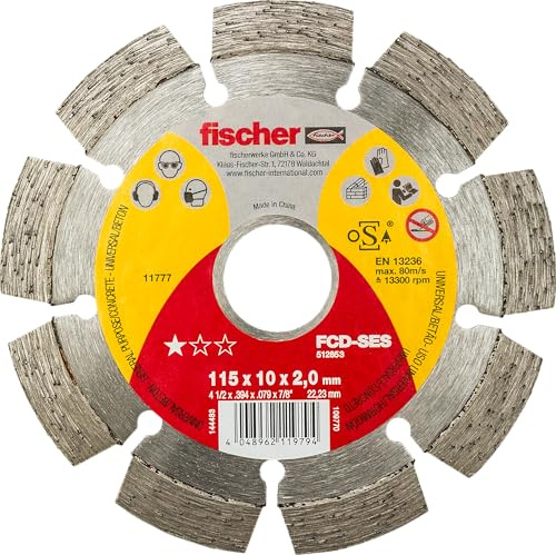 Fischer FCD-SES 115x2,0 DIA Disco da Taglio Diamantato Corona Segmentata per Taglio Veloce Cemento Armato, per Smerigliatrice Angolare, 1 pz
