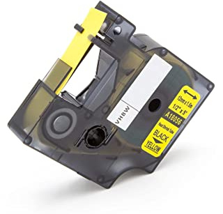vhbw Schriftband-Kassette kompatibel mit Dymo Rhino 4200 | 5200, 6000 Etiketten-Drucker Schwarz auf Gelb, Schrumpfschlauch-Kassette, 12 mm