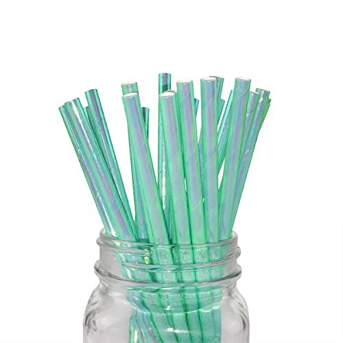 Ipalmay schillernde grüne Cocktail-Papier-Trinkhalme, Einweg-Trinkhalme, biologisch abbaubar, 19,7 cm, 100 Stück. Green Mermaid