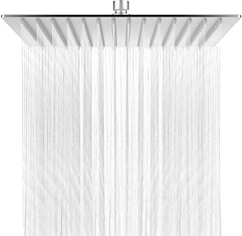 HAUSPROFI Soffione Doccia a Pioggia in Acciaio Inox - Docce Fisse con Getti In Silicone Anticalcare - Quadrato 30 x 30 cm / 12 Pollici - Finitura Cromata Spazzolata