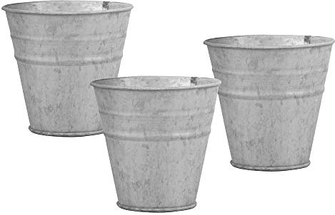 zeitzone Blumentopf Set Zink 3 Stück Pflanztopf Zinktopf Vintage Ø 12,5 cm