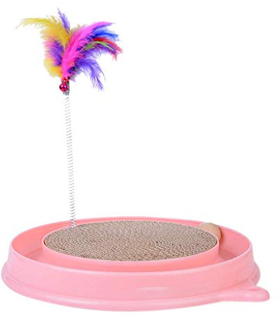 Tubayia Haustier Katzen Kratzbrett Kratzspielzeug mit Glocken und Ball Interaktives Spielzeug für Katze (Rosa)
