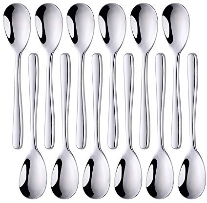 SUNGSENGEUR Teaspoons Set of 12, 13 cm Stainless Steel Table Teaspoon, Tea or Coffee Stirring Spoons, Yogurt Spoon, Dessert Spoon, 5.2 Inch-Silver
