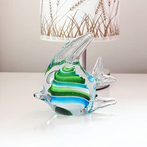 TURSGYZ Farbige Glasurkunst grüner Fisch Glasfigur handgefertigt Briefbeschwerer aus mundgeblasenem Glas Geschenk für Geburtstag Heimdekoration Tischdekoration