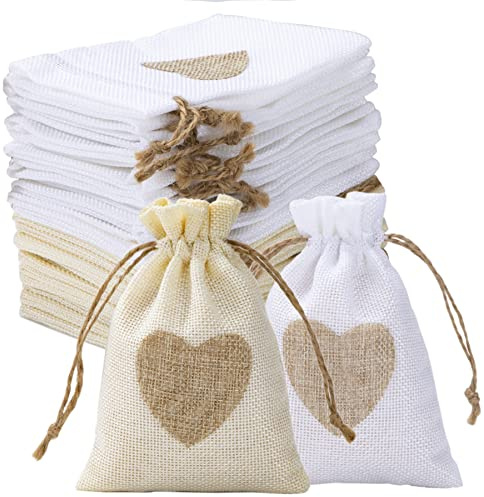 Bolsas de Arpillera, 24 Piezas Saquitos de Tela Regalos Pequeñas, Bolsa de Dulces Lino con Cordón Reutilizable, Bolsas de Yute para Joyas, Regalos, Fiesta Boda Bautizo Cumpleaños(10 x 14 cm)