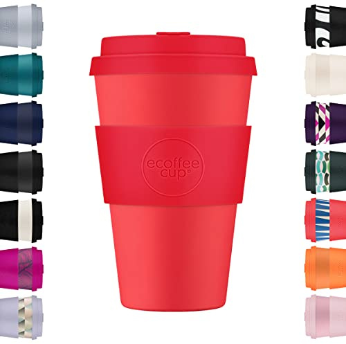 14oz 400ml Ecoffee Cup Wiederverwendbare umweltfreundliche 100% pflanzliche Kaffeetasse mit Silikondeckel und Hülle - Melaminfreie und biologisch abbaubare Reisetasse, Meridian Gate