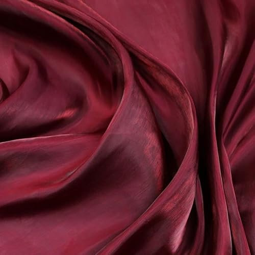 38 Colours - Soft Glazed Shimmer Sheer Woven Polyester Satin Organza Feel Fabric (1 Metre, Deep Maroon 8010)