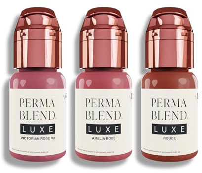 Perma Blend Luxe Rose Lip Set - Pink & Red Tattoo Ink Set - Lip Microblading Kit with Victorian Rose V2, Amelia Rose & Rouge Tattoo Ink Shades - Vegan & Cruelty-Free (3 Ct, 0.5 oz Each)