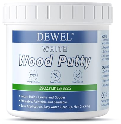 DEWEL Wood Putty, 29 Ounce White, High-Capacity Wood Filler Paintable, Stainable, Sandable, Non-Toxic, Waterproof, Furniture Repair Kit