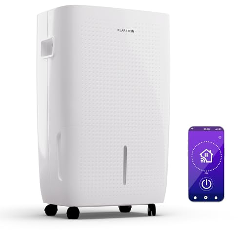 Klarstein DryFy Connect 60L Luftentfeuchter, 60L/24h, WiFi App Steuerung, 8L Tank, Timer, Elektrischer Entfeuchter für Räume 45-65m², Automatische Abschaltung, Tragbar, Weiß
