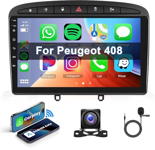 Hodozzy Android Autoradio per Peugeot 308 408 2007-2015 Radio Carplay Wireless Android Auto, 32G Touchscreen 9 Pollici Navigazione GPS Wifi Bluetooth Hifi RDS Radio 2 Din Schermo per Peugeot 408