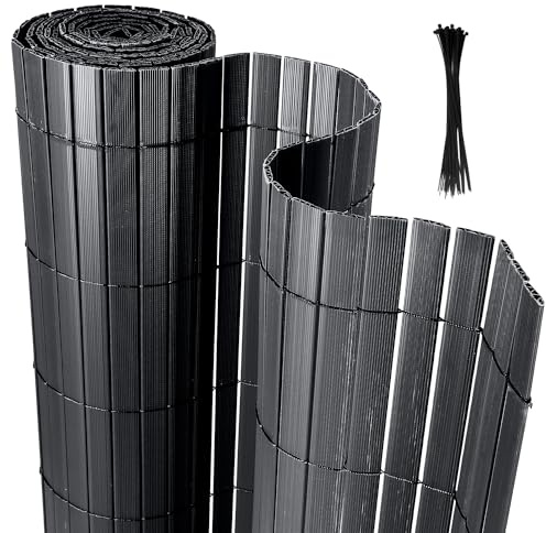 Yakimz PVC Sichtschutzmatte, Sichtschutzzaun Bambus Sichtschutz Balkonsichtschutz, Wetterfest UV-beständig für Garten Balkon und Terrasse, 180 x 300 cm Windschutz, Anthrazit