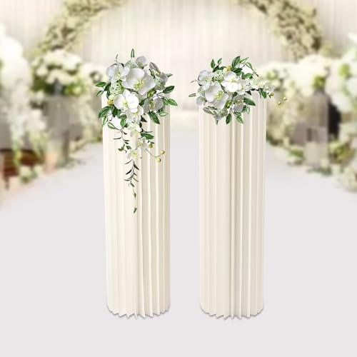 2 Pcs Hochzeiten Dekorationen Tisch Mittelstück Stand Karton Vasen Pappblumen Boden Spalte Blumenständer Geometrische Blumenvase Für Display Rack Home Party Hochzeit Zylinder Modern Weiß 100Cm