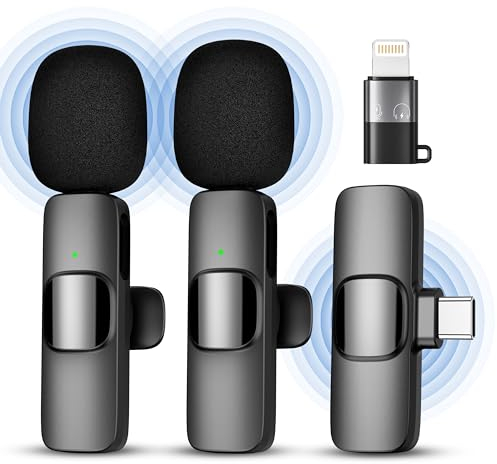 Qhot Kabelloses Lavalier Mikrofon für iPhone,iPad， Plug-and-Play-Mikrofon für Aufnahmen, Live-Streaming, Keine App erforderlich(iOS&USB-C 2MIc)