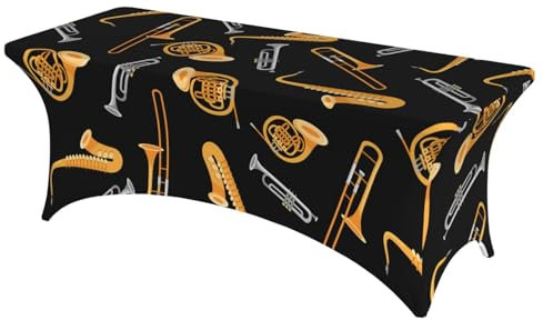 Tischdecke, 6FT Stretch-Tischdecke Spannbettlaken Tischdecken Tischdecken für Picknick,Saxophon Posaune Musik Schwarz