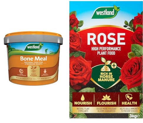 Westland Bone Meal 8kg & Horse Manure and Plant Stimulant Enriched Rose Food, 3 kg