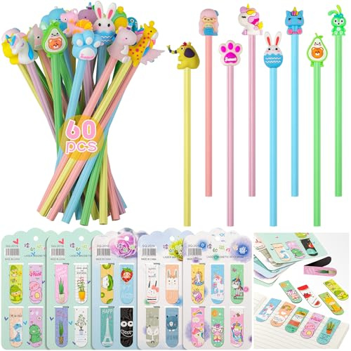 yuechen 30 Dreikant Bleistifte Kinder und 30 Lesezeichen Magnetisch,60 Stück Briefpapier Set - Tier Bleistifte und Magnet Lesezeichen,Mitgebsel Kindergeburtstag Gastgeschenke Geschenke