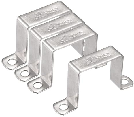 TA-VIGOR 4Pcs U Shaped Connector Bracket, 50mm x 50mm Stainless Steel Bracket Stainless Steel Pipe Clamp, Heavy Duty Conduit Clamps for Door Closed Bar Holder Strut, Pipe Tube Wire Fixing