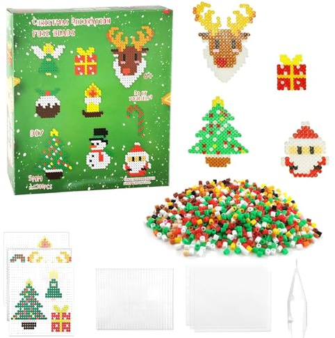 Kit de Perlas de Fusión de Navidad,1200 Piezas Cuentas para Planchar de Navidad,5mm Set de Perlas de Planchar,con Tablero Insertable,9 Patrones,Papel Termoadhesivo,para Navidad Patrón Accesorios