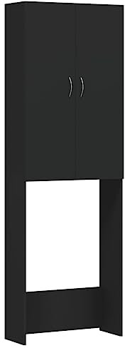 Gecheer Mobile,Armadio,per Lavatrice,Alto,Moderno,Salvaspazio in Multistrato,Nero,64x25,5x190 cm,Mobile per Lavatrice con 2 Ante e 3 Ripiani,Mobile per Lavatrice Salvaspazio