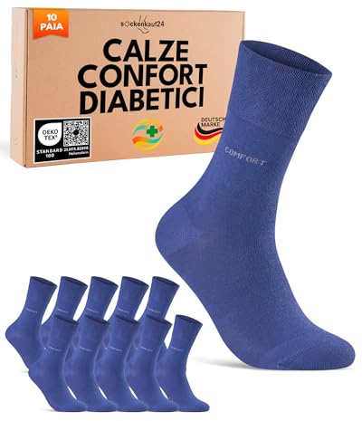 sockenkauf24 10 Paia Calze Confort Diabetici Uomo 43-46 senza Elastico Cotone senza Cucitura Blu