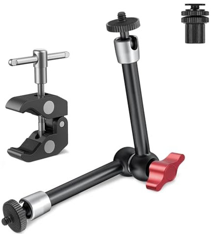 JEBUTU Bras magique 11 pouces/29 cm avec Super Clamp, support pour chaussures froides pour moniteur, lumière LED, microphone, charge maximale : 2,5 kg