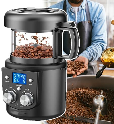 QUSYZD Macchina per la Cottura del caffè Commerciale, macinacaffè per Chicchi di caffè con Doppia manopola ad Aria Calda, Macchina per Il caffè Completamente Automatica a LED, tostatura d,