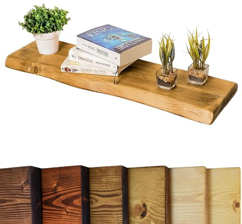 Live Edge Rustic Floating Shelf 6x1.5 inches, 40cm long - Dark Oak Finish Reclaimed Wood Floating Shelves for Wall Decor, Rustic Wooden Shelves for Bedroom, Living Room, Kitchen, or Bathroom