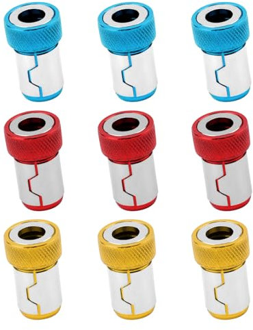 9pcs Screwdriver Head Magnetic Rings, 3 Colors Premium Aluminum Magnetic Screw Holder Durable Screw Head Magnetic Ring for 1/4 Hex Screwdriver and Power Screwdriver Bits