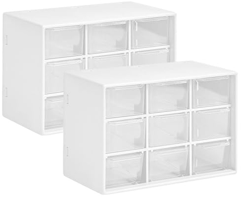GAESHOW 2Pcs Small Storage Drawers, Desk Storage Organizer with 9 Drawers, Mini Plastic Drawer Organiser, Desktop Craft Drawer Cabinet for Sewing, DIY Crafts, Art Supply, Office Supplies and Jewelry