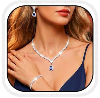 Reaky Bridal Jewelry Sets Silver Rhinestone Necklaces Crystal Necklace Jewelry Wedding Accessories for Women (Blue)