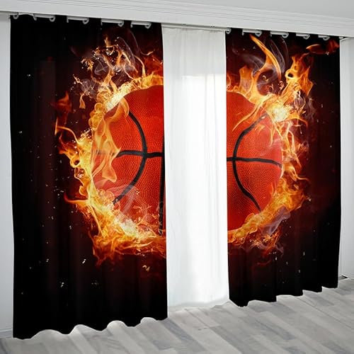 Rptidmv Vorhänge mit Ösen 2er Set Fußball Modern Blickdichte Vorhang Thermovorhang Kälteschutz Verdunklungsvorhänge für Wohnzimmer Schlafzimmer Kinderzimmer 140 x 175 cm (BxH)