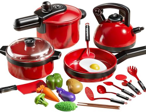 Juguetes de Cocina para Niños Accesorios, 20PCS Juego de Ollas y Sartenes Utensilios de Cocina para Exteriores, Juego de rol de Chef para Niños de 3+Años Juego de Cocina Regalo de Juguete Educativo