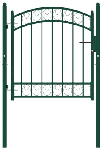 Brokky 146363 Fence Gate with Arched T O P Steel 100x100 cm Green Garden Gates High galvanised wrought iron metal swing gate