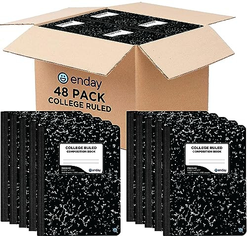 Enday Composition Notebook College Ruled (48 Pack) - Marble Composition Notebook, College Ruled Composition Notebook, Composition Notebook Bulk, 100 Sheets Composition Books for School and Office