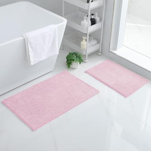 Homaxy Chenille Badezimmerteppich 2er-Set Badteppich Badematte rutschfest | 40x60+50x80cm Rosa, saugfähiger Badvorleger, maschinenwaschbar Duschvorleger, weich komfortabel Badematten & Badteppiche