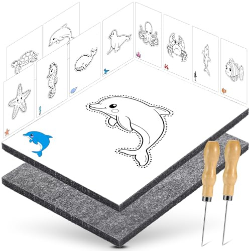 DazSpirit Set Di Punteruolo Per Bambini Dai 4 Anni In Su, Kit Completo Di Aghi Con 2 Feltri, 2 Aghi e 10 Immagini Da Ricamo, Sicuro Per Bambini, Kit Artistico Per I Più Piccoli (Animale sottomarino)