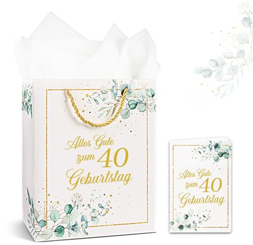 TUZELIYA Geschenktüten Geburtstag 22x10x26cm - Geschenktasche mit Seidenpapier Geburtstagskart - Geburtstagsgeschenk Verpackung Papier Geschenktüten mit Griffen für 40 Geburtstag