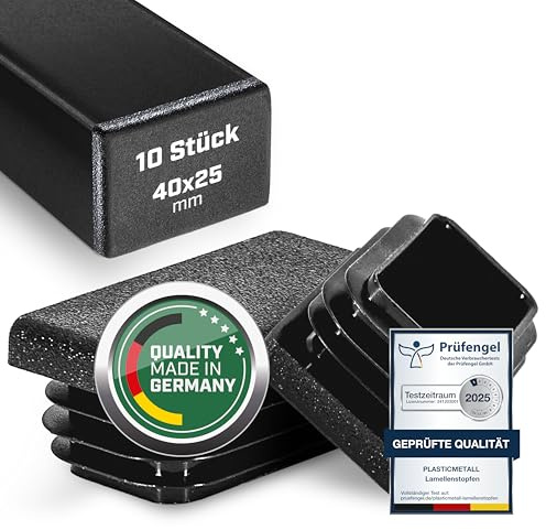 plasticmetall® Lamellenstopfen rechteckig 40x25 mm für Rechteckrohr [10 STK] I Rohrstopfen aus PE - Ideal für Aluprofil, Gartenmöbel & Stuhlbeine I Verschlussstopfen mit FUNKENEROSION-Struktur
