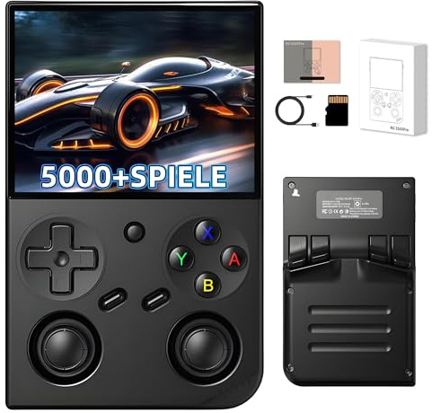 RG35XX Pro Retro Handheld Spielekonsole 64GB mit 5000+ Integrierten Retro Spielen 17 Emulatoren, Linux System, 3,5-Zoll-IPS-Bildschirm, Unterstützt WLAN & Bluetooth, TV Ausgang, 3D Joystick (Schwarz)