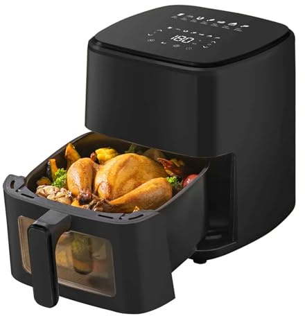 Extralink Freidora Aire 5L 1500W con 7 Funciones de Cocina – Airfryer Compacta, Eficiente Energéticamente, Pantalla Táctil LED, Apta para Lavavajillas, 90% Menos Grasa, 80°C a 200°C