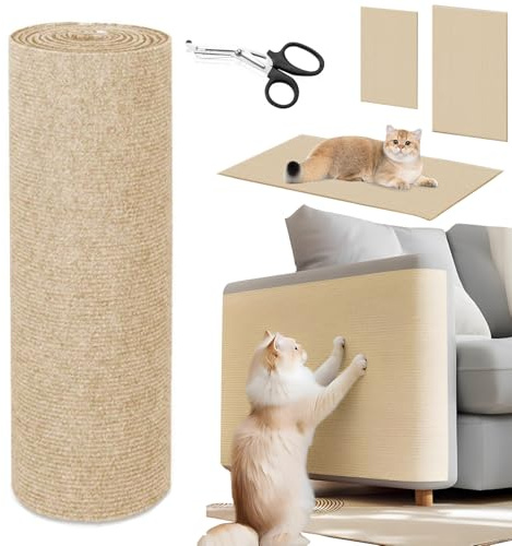 YUJUVI 200cmx30cm Katze Kratzmatte Selbstklebend Kratzbretter Kratzschutz Sofa Katze Trimmbare Kratzmatte Katzen DIY Kratzbrett Weiß für Katzen Bäume Wand Möbel und Couch Schutz