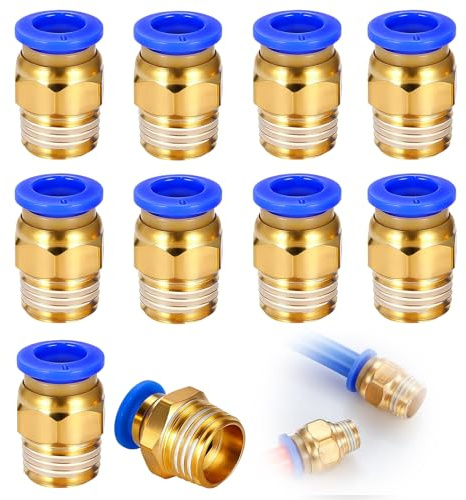 wilcractk 10 Pièces Raccord Pneumatique 8mm OD x 1/4 BSP Mâle Filetage, Extérieur pour Systèmes Pneumatiques - Connexions Pneumatiques Industrielles Bleues pour Compresseurs d'Air (PC8-02)