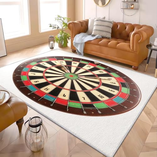 Generisch Teppich Wohnzimmer 140x200 cm Dartboard-Muster Waschbar Kurzflor rutschfest Weich Moderner Teppiche Rot Teppich Matte für Schlafzimme Kinderzimmer Büro Esszimmer