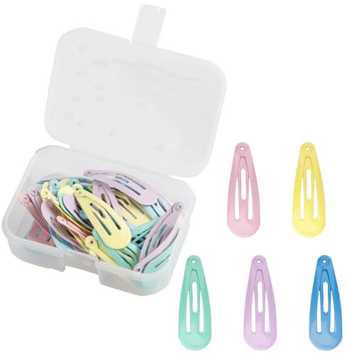 Hopzab 50PCS No Slip Colorful Mini Snap Hair Clips for Girls, Toddlers & Kids, Metal Small Hair Barrettes with Storage Case, Cute Accessories