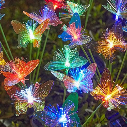 Cosiesnest Solar Lights Outdoor Butterfly Garden Solar Swaying Lights Waterproof, Solar Powered Garden Ornaments with Multi-Color LED, 2 Pack Outdoor Garden Lights for Patio Yard Pathway Decoration
