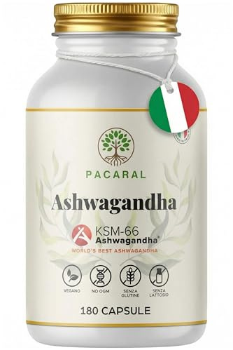 PACARAL Ashwagandha KSM-66® Alto Dosaggio, 180 Capsule Vegane con 5% Withanolidi | Integratore da Withania Somnifera | Supporto per Stress, Sonno e Benessere Mentale – Prodotto in Italia