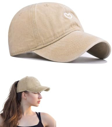 LOZTBUE Pferdeschwanz Baseball Cap Damen,Vintage Mützen,Verstellbare Atmungsaktive Baseballkappe,Sonnenschutz Basecap mit Zopfloch Sommer,für Sport und Outdoor(Khaki)