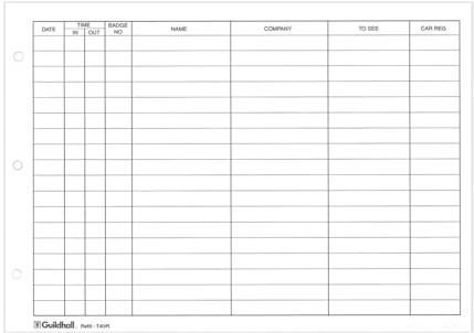 Guildhall Visitor Log Book Refill Pages A4 (Pack of 50) Loose Leaf Sheets for Office Reception Guest Register